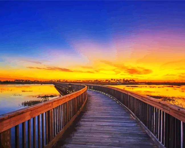 boardwalk sunset Diamond By Numbers Boardwalk Sunset Diamond Painting