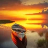 Boat At Sunset Diamond Painting