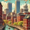 Boston City Vintage Poster Diamond Painting