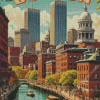 Boston City Vintage Poster Diamond Painting