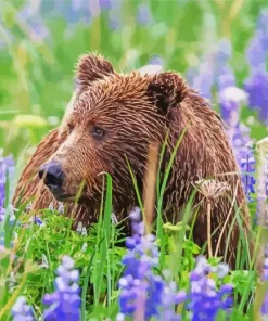 Brown Bear And Flowers Diamond Painting