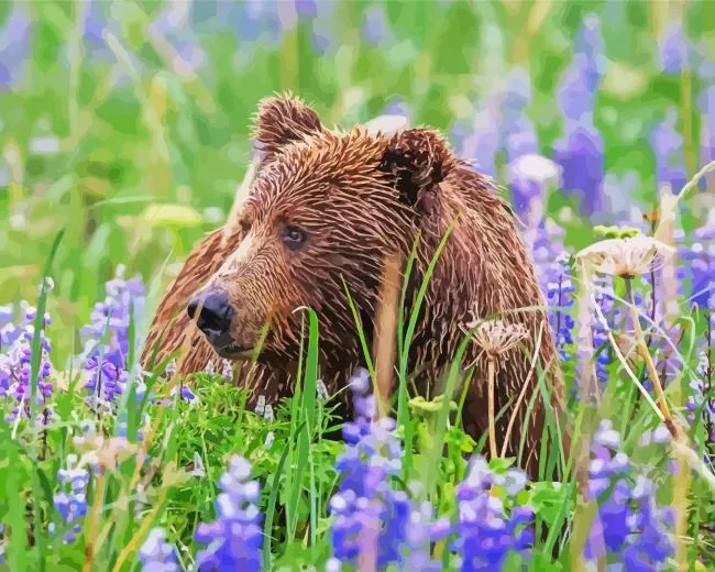 brown bear and flowers Diamond With Numbers Brown Bear And Flowers Diamond Painting