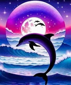 Cool Dolphin And Moon Diamond Painting