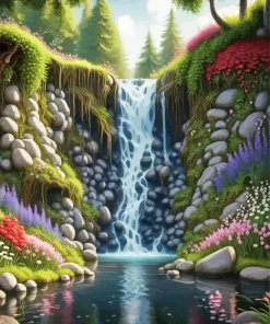 Cool Forest Waterfall Diamond Painting