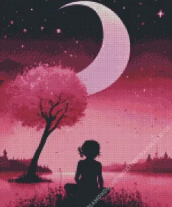 Cute Girl And Moon Diamond Painting