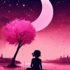 Cute Girl And Moon Diamond Painting