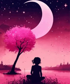 Cute Girl And Moon Diamond Painting