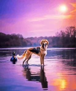 Dog At Sunset Diamond Painting