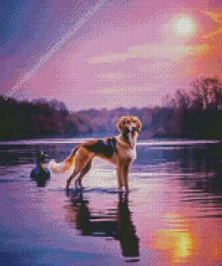 Dog At Sunset Diamond Painting
