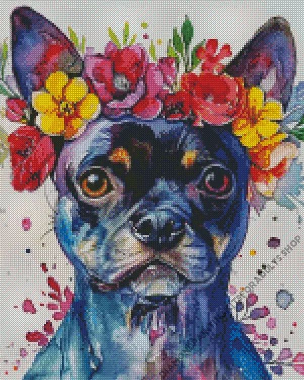 dog face flowers Diamond By Numbers Dog Face Flowers Diamond Painting