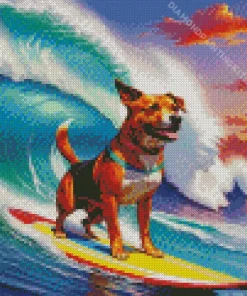 Dog On A Surfboard Diamond Painting