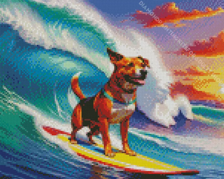dog on a surfboard Diamond By Numbers Dog On A Surfboard Diamond Painting