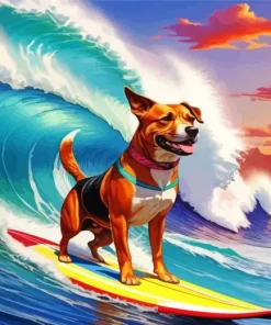 Dog On A Surfboard Diamond Painting