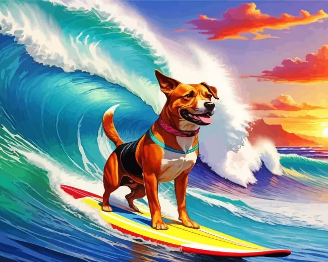 dog on a surfboard Diamond Paints Dog On A Surfboard Diamond Painting