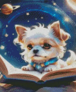 Dog Reading A Book Diamond Painting