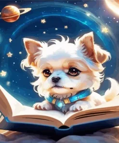 Dog Reading A Book Diamond Painting