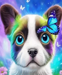 Dog With Blue Butterfly Diamond Painting
