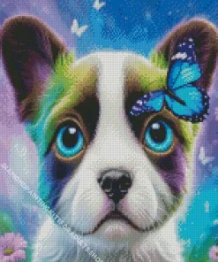Dog With Blue Butterfly Diamond Painting
