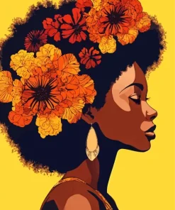 Floral Girl Afro Diamond Painting