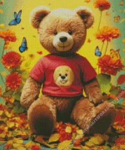Flowers And Teddy Bear Art Diamond Painting