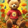 Flowers And Teddy Bear Art Diamond Painting
