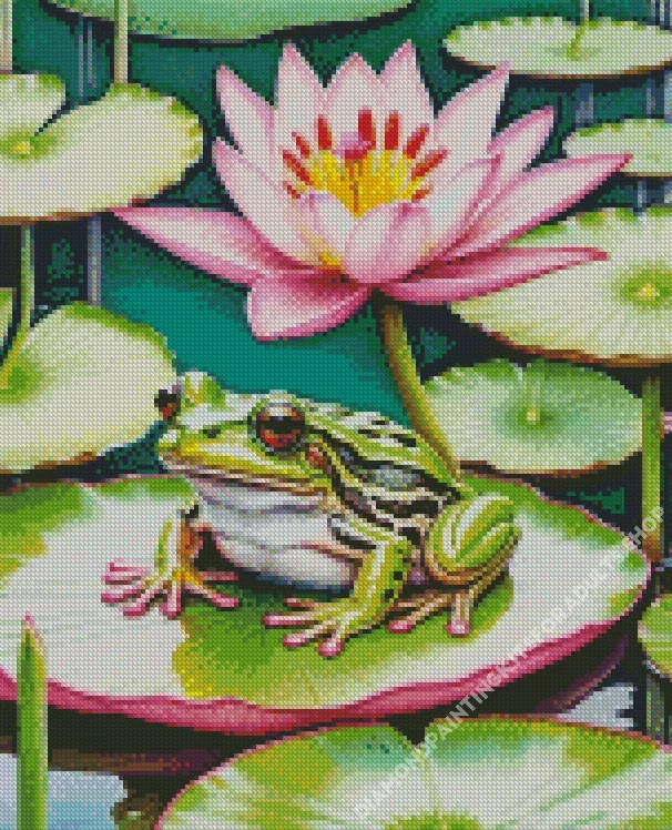 frog and lily pad Diamond With Numbers Frog And Lily Pad Diamond Painting