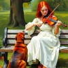 Girl Playing Violin And Dog Diamond Painting