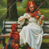 Girl Playing Violin And Dog Diamond Painting
