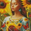 Gorgeous Sunflowers Girl Diamond Painting