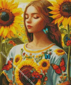 Gorgeous Sunflowers Girl Diamond Painting