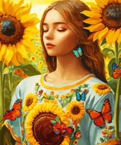 Gorgeous Sunflowers Girl Diamond Painting