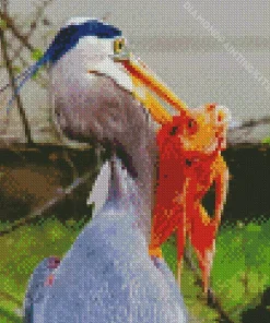 Heron Eating Fish Diamond Painting