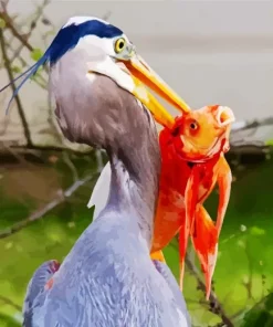 Heron Eating Fish Diamond Painting