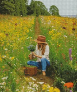 Lady Picking Flowers Diamond Painting