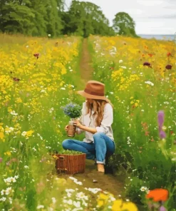 Lady Picking Flowers Diamond Painting
