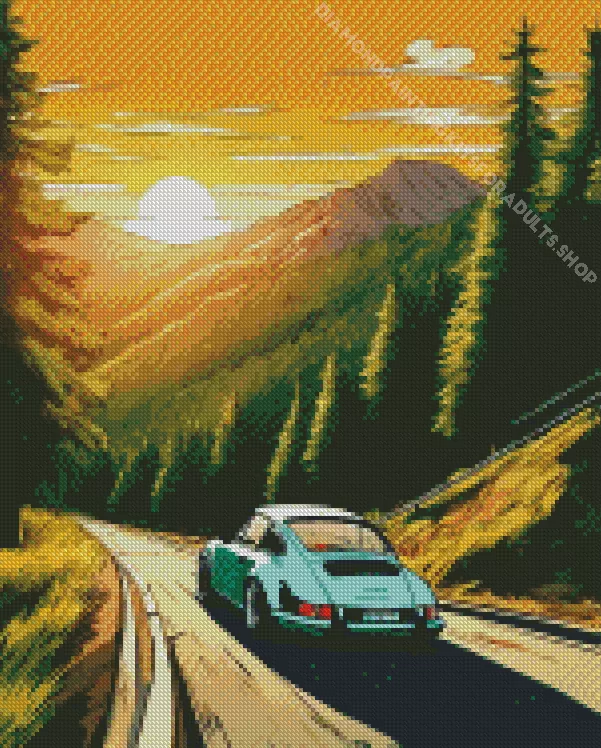 porsche illustration Diamond With Numbers Porsche Illustration Diamond Painting