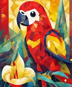 Red Geometric Parrot Diamond Painting
