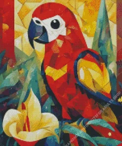 Red Geometric Parrot Diamond Painting