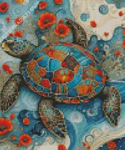 Turtle And Flowers Art Diamond Painting
