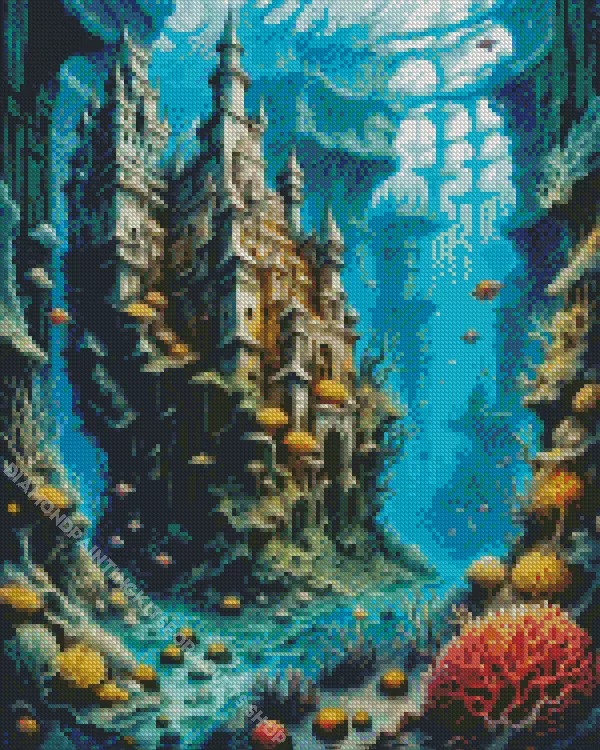 underwater castle Diamond With Numbers Underwater Castle Diamond Painting