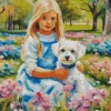 White Dog With Girl Diamond Painting