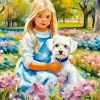 White Dog With Girl Diamond Painting