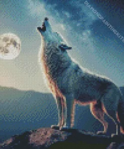 Wolf In The Moon Diamond Painting