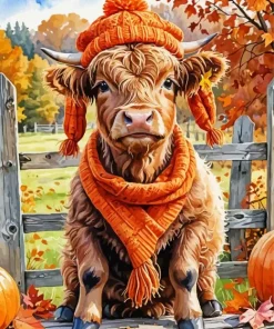 Autumn Brown Highland Calf Diamond Painting