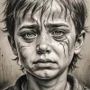 Black And White Boy Crying Diamond Painting