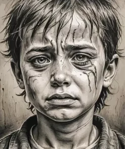 Black And White Boy Crying Diamond Painting