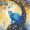 Blue Cat and Tree Diamond Painting