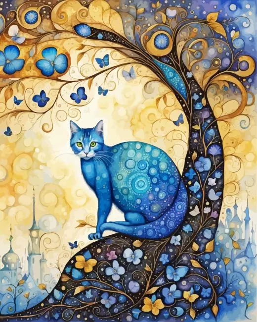 Blue Cat And tree Diamond Paints Blue Cat and Tree Diamond Painting