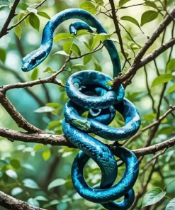 Blue Snake On Branch Diamond Painting