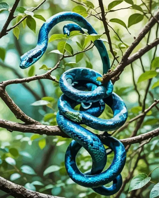 Blue Snake on branch Diamond By Numbers Blue Snake On Branch Diamond Painting